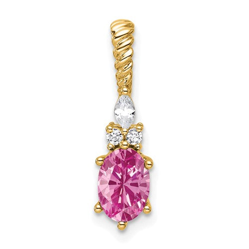 14k-polish-diamond-lab-created-pink-sapphire-twisted-chain-slide-SolomonJeweler-Wichita-KS-CustomJewelry