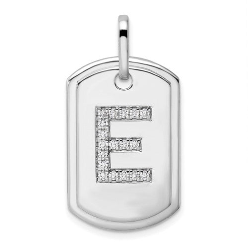 14k-white-gold-diamond-initial-e-dog-tag-charm-SolomonJeweler-Wichita-KS-CustomJewelry