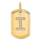 14K gold initial I dog tag charm with diamond accents, perfect as a pendant or charm from Solomon Jewelers.