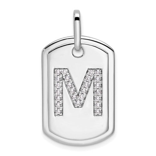 14k-white-gold-diamond-gold-initial-m-dog-tag-charm-SolomonJeweler-Wichita-KS-CustomJewelry
