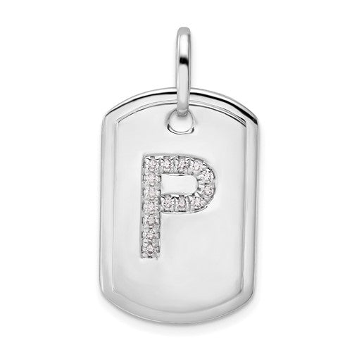 14k-white-gold-diamond-initial-p-dog-tag-charm-SolomonJeweler-Wichita-KS-CustomJewelry