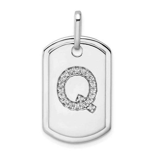 14k-white-gold-diamond-initial-q-dog-tag-charm-SolomonJeweler-Wichita-KS-CustomJewelry