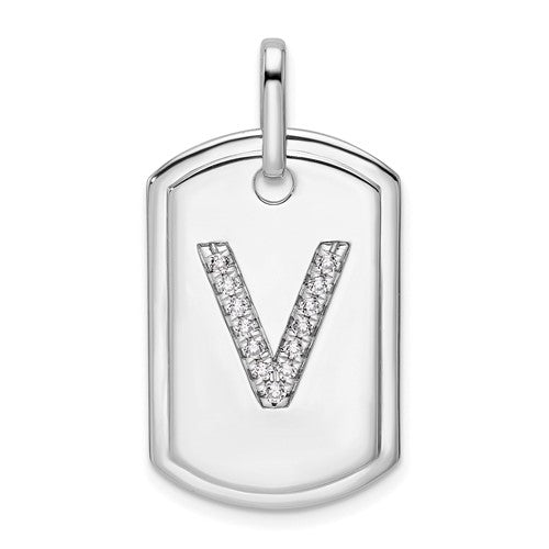 14k-white-gold-diamond-initial-v-dog-tag-charm-SolomonJeweler-Wichita-KS-CustomJewelry