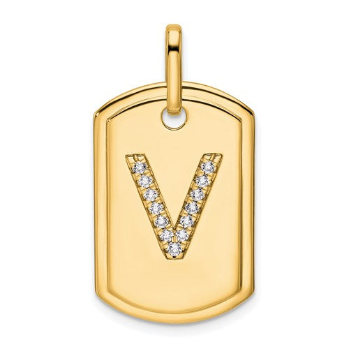 14k-diamond-initial-v-dog-tag-charm-SolomonJeweler-Wichita-KS-CustomJewelry