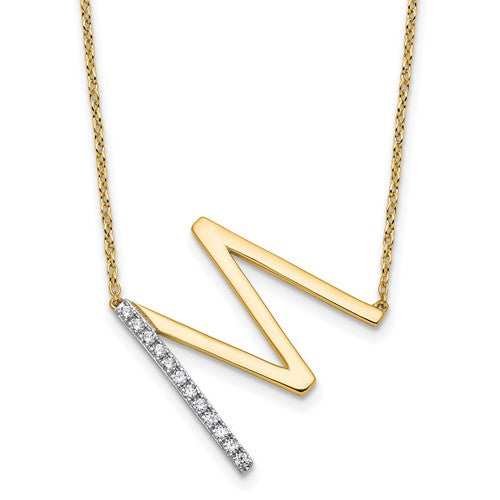 14k-sideways-diamond-initial-m-necklace-SolomonJeweler-Wichita-KS-CustomJewelry
