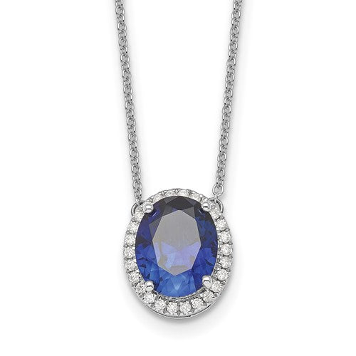 14k-white-gold-oval-created-sapphire-diamond-18in-halo-necklace-SolomonJeweler-Wichita-KS-CustomJewelry