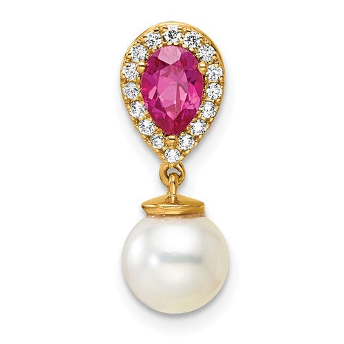 14k-polished-diamond-pearl-and-ruby-teardrop-chain-slide-SolomonJeweler-Wichita-KS-CustomJewelry