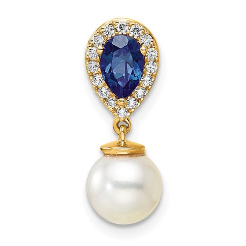 14k-polished-diamond-pearl-and-sapphire-teardrop-chain-slide-SolomonJeweler-Wichita-KS-CustomJewelry