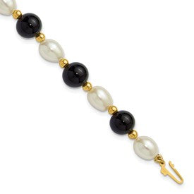 14k-6-7mm-rice-white-fwc-pearl-and-onyx-8in-bracelet-SolomonJeweler-Wichita-KS-CustomJewelry