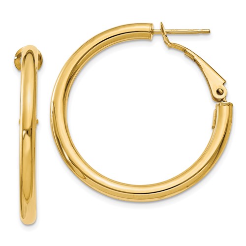 14k-3x32mm-polished-round-omega-back-hoop-earrings-SolomonJeweler-Wichita-KS-CustomJewelry