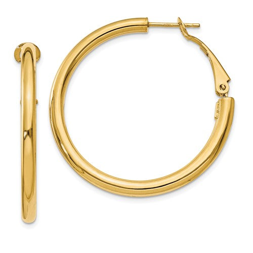 14k-3x36mm-polished-round-omega-back-hoop-earrings-SolomonJeweler-Wichita-KS-CustomJewelry
