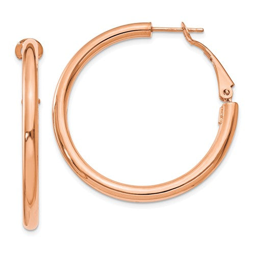14k-rose-gold-3x36mm-polished-round-omega-back-hoop-earrings-SolomonJeweler-Wichita-KS-CustomJewelry