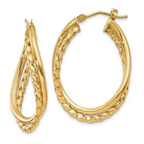 14k-textured-and-polished-twist-oval-hoop-earrings-SolomonJeweler-Wichita-KS-CustomJewelry