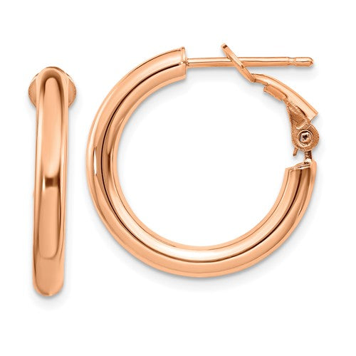 14k-rose-gold-3x22mm-polished-round-omega-back-hoop-earrings-SolomonJeweler-Wichita-KS-CustomJewelry