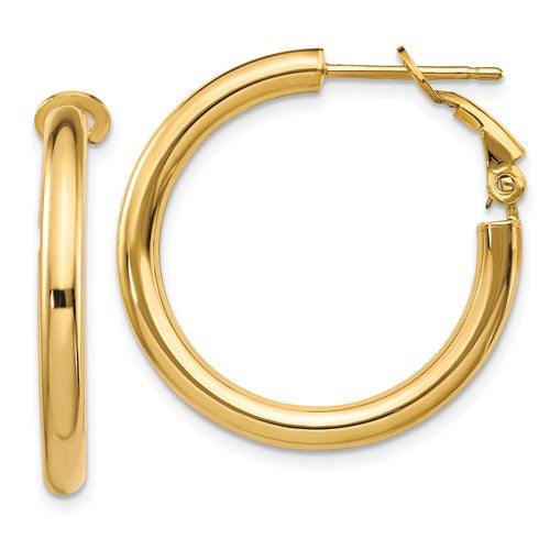 14k-3x25mm-polished-round-omega-back-hoop-earrings-SolomonJeweler-Wichita-KS-CustomJewelry