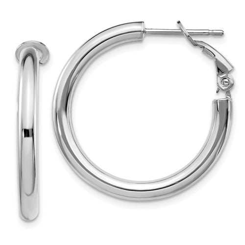 14k-white-gold-3x25mm-polished-round-omega-back-hoop-earrings-SolomonJeweler-Wichita-KS-CustomJewelry