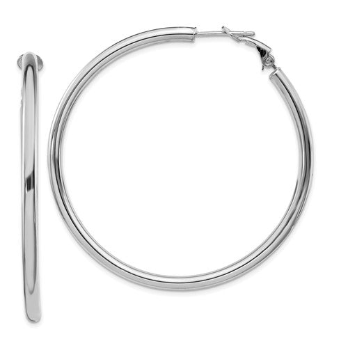 14k-white-gold-3x52mm-polished-round-omega-back-hoop-earrings-SolomonJeweler-Wichita-KS-CustomJewelry