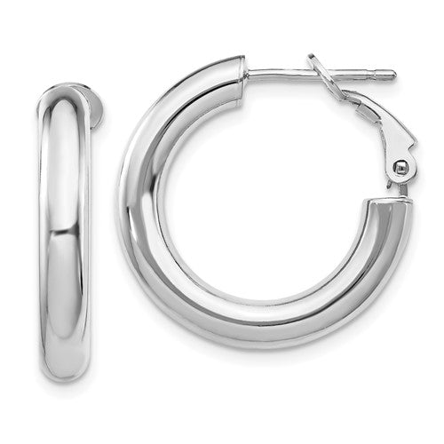 14k-white-gold-4x23mm-polished-round-omega-back-hoop-earrings-SolomonJeweler-Wichita-KS-CustomJewelry