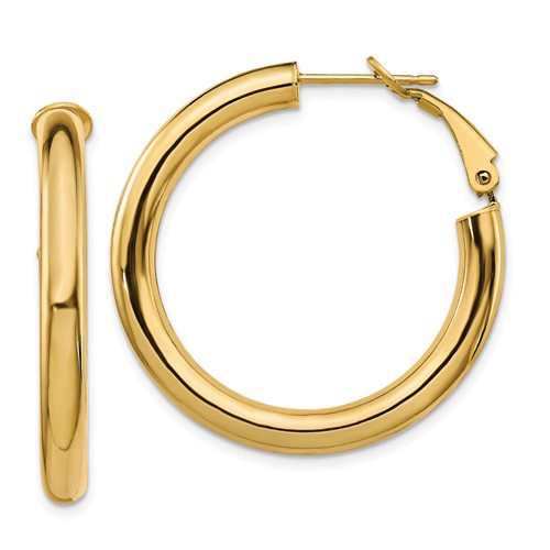 14k-4x35mm-polished-round-omega-back-hoop-earrings-SolomonJeweler-Wichita-KS-CustomJewelry