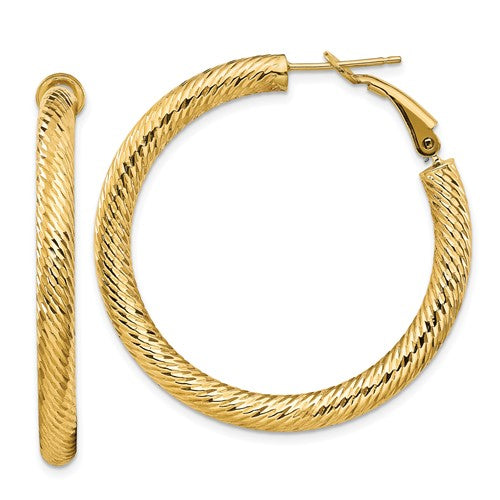 14k-4x40mm-diamond-cut-round-omega-back-hoop-earrings-SolomonJeweler-Wichita-KS-CustomJewelry