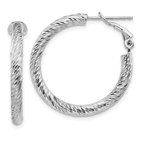 14k-3x27mm-white-gold-diamond-cut-round-omega-back-hoop-earrings-SolomonJeweler-Wichita-KS-CustomJewelry
