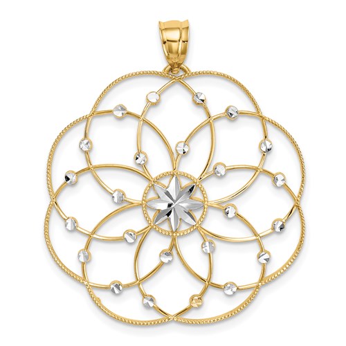 14k-and-rhodium-diamond-cut-spiral-circle-pendant-SolomonJeweler-Wichita-KS-CustomJewelry
