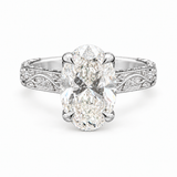 3 1/8 CTW Oval Diamond Engagement Ring with Nature-Inspired Vine Band in 14K Gold (E/VVS2)