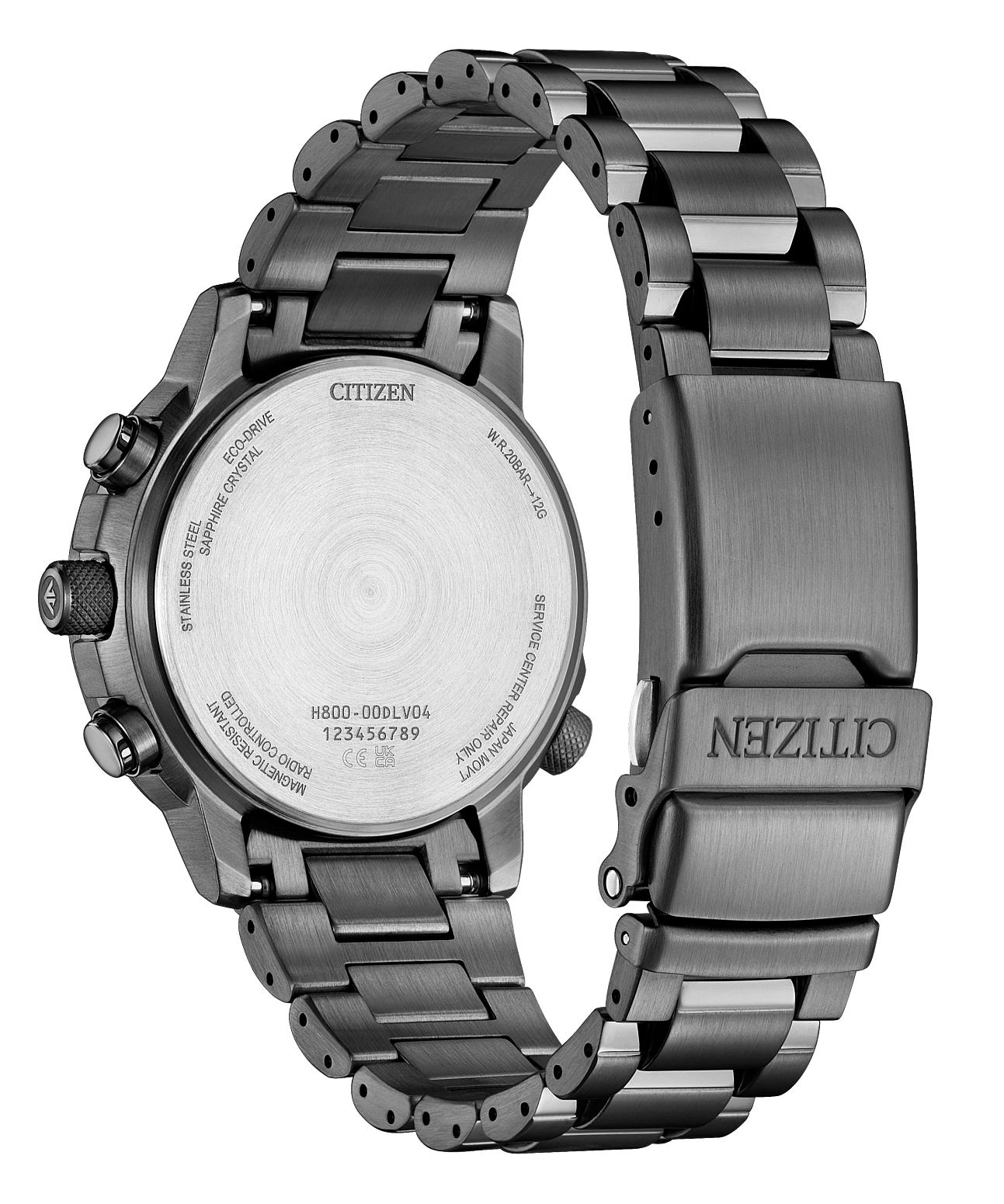 Gray Citizen watch with metal band on a white background