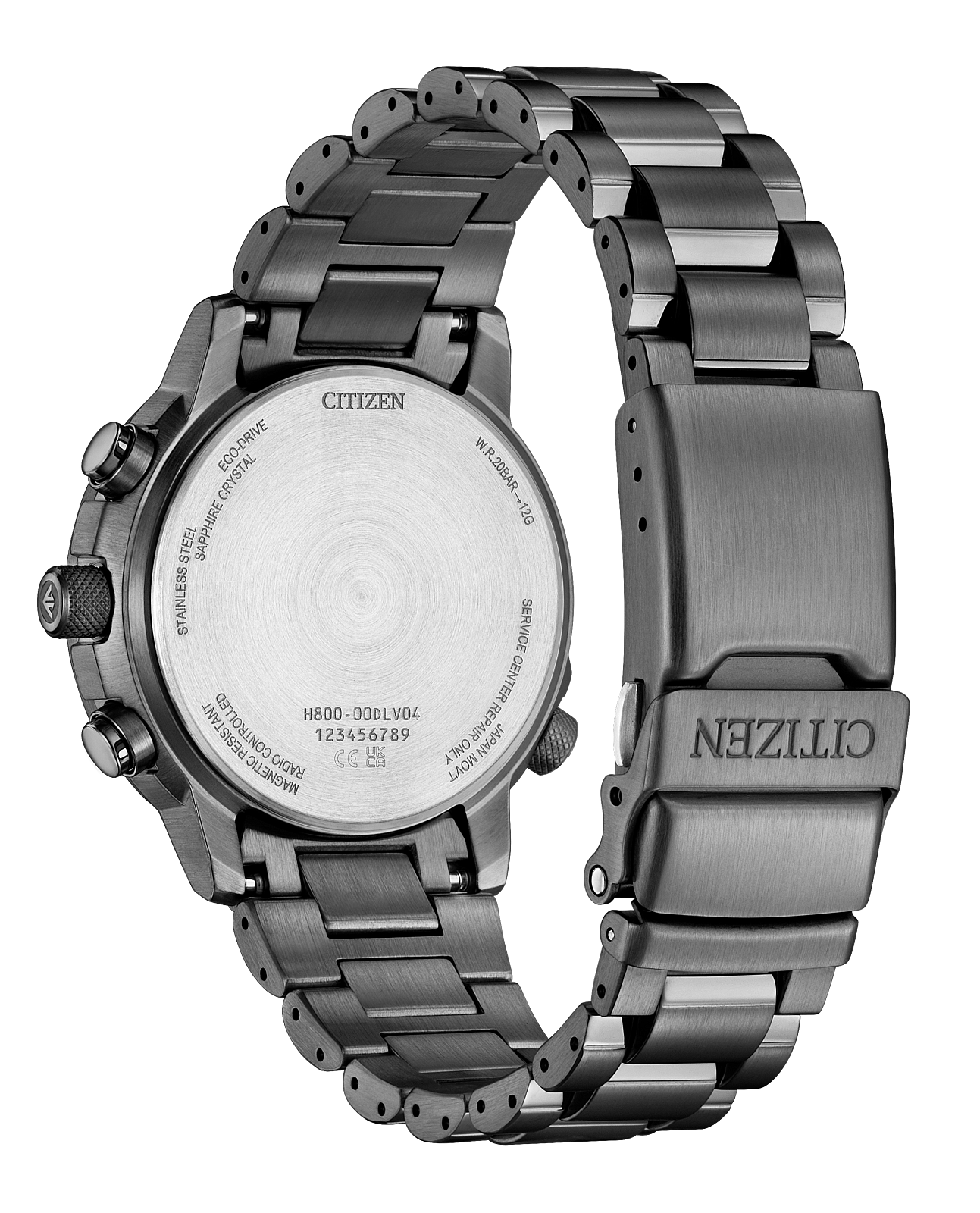 Gray Citizen watch with metal band on a white background