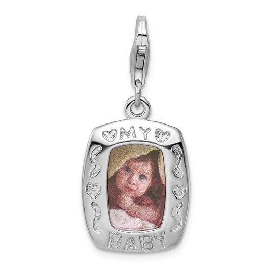 Sterling Silver Amore La Vita Rhodium-pl Polished My Baby Frame Charm - Solomon Jewelers