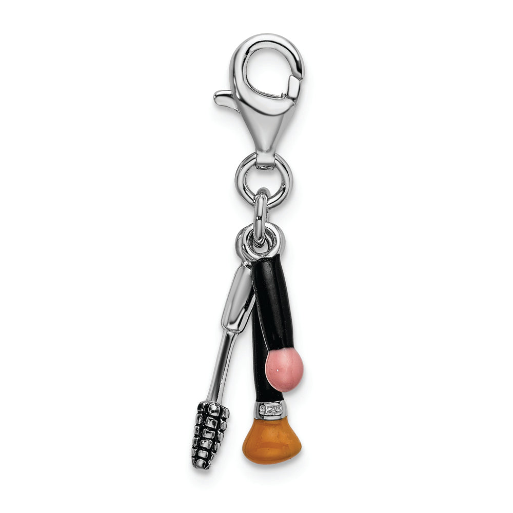 Sterling Silver Amore La Vita Rhodium-plated Enameled Makeup Charm - Solomon Jewelers