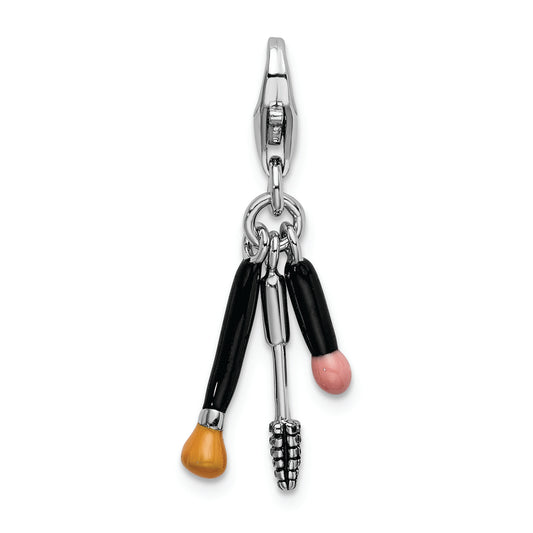 Sterling Silver Amore La Vita Rhodium-plated Enameled Makeup Charm - Solomon Jewelers