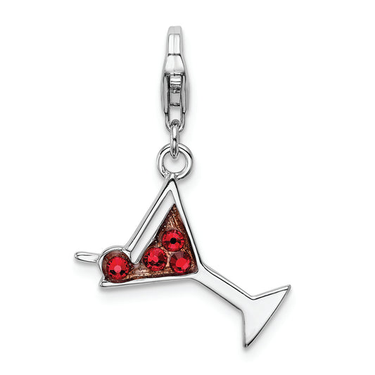Sterling Silver Amore La Vita Rhodium-pl Red Crystal Martini Glass Charm - Solomon Jewelers
