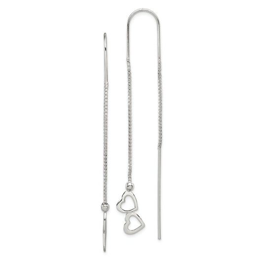 Sterling Silver Polished Double Heart Threader Earrings - Solomon Jewelers