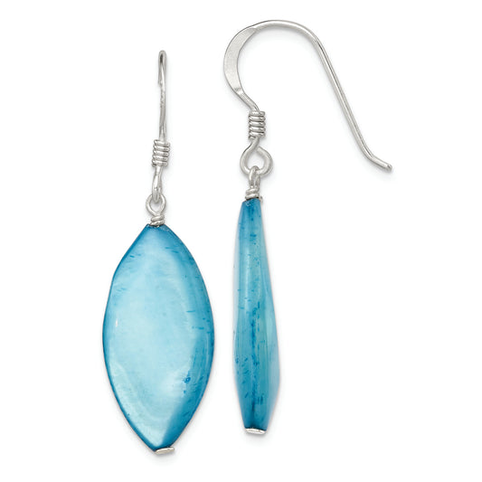 Sterling Silver Polished Blue Mother of Pearl Marquise Dangle Earrings - Solomon Jewelers