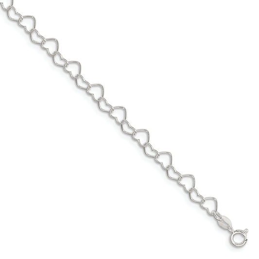 Sterling Silver 0.6mm Fancy Heart Link Anklet - Solomon Jewelers