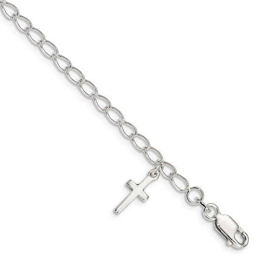 Sterling Silver Polished Latin Cross Charm with 1in Ext. Children's Bracele - Solomon Jewelers