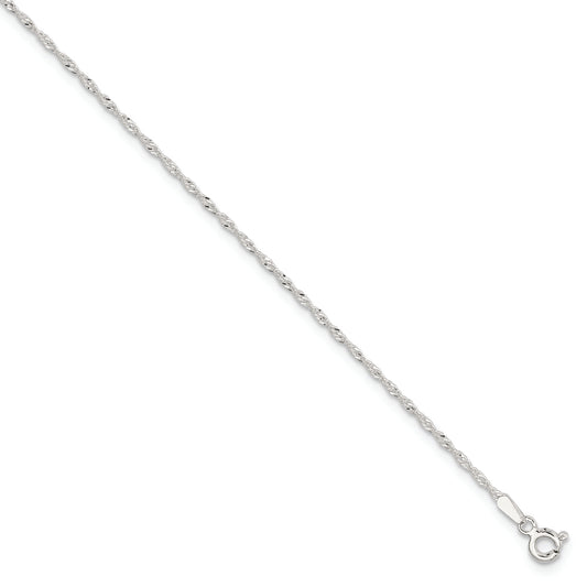 Sterling Silver 1.3mm Singapore 9in Plus 1in ext. Chain Anklet - Solomon Jewelers