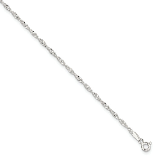 Sterling Silver 2mm Singapore 9in Plus 1in ext. Chain Anklet - Solomon Jewelers