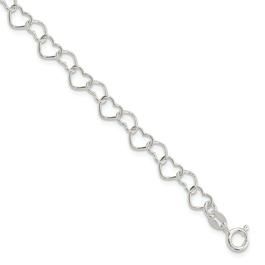 Sterling Silver 7inch Polished Fancy Heart Link Bracelet - Solomon Jewelers