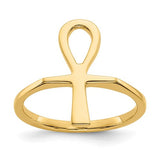 14k polished gold Ankh Egyptian cross ring, jewelry ring with intricate design from Solomon Jewelers.