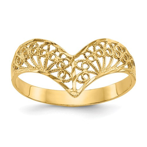 14k diamond-cut filigree ring showcasing intricate gold detailing and sparkling diamond accents from Solomon Jewelers.