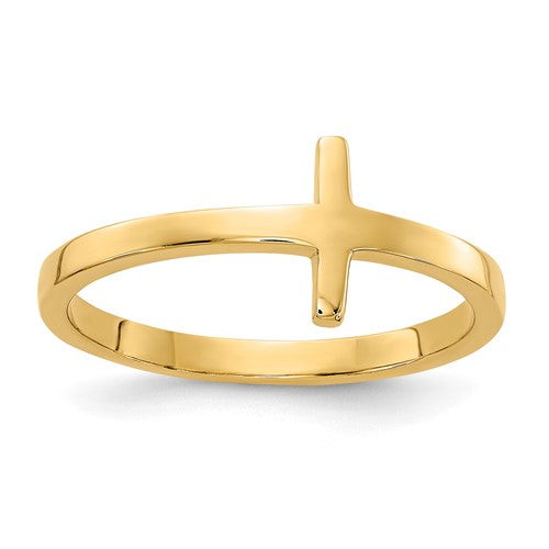 14k gold sideways cross ring, Solomon Jewelers jewelry ring with a sleek design, featuring a cross motif on a polished band.