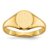 14k child's closed back signet ring, gold jewelry ring with smooth finish, designed for children, by Solomon Jewelers.