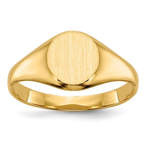 14k child's closed back signet ring, gold jewelry ring with smooth finish, designed for children, by Solomon Jewelers.