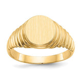 14k gold men's signet ring with open back, 10.5x9.5mm size, featuring a polished design and detailed craftsmanship