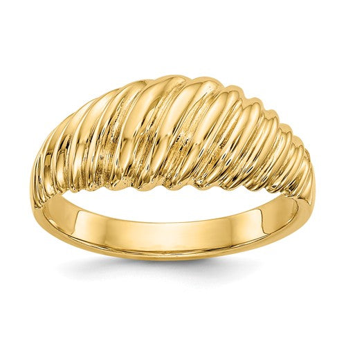 14k polished scalloped dome ring from Solomon Jewelers, showcasing a smooth, curved design in shiny gold.