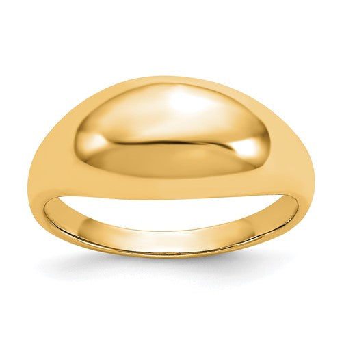 14k yellow gold polished dome ring with smooth, shiny surface, crafted by Solomon Jewelers, jewelry ring for elegant style.