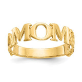 14k polished gold mom ring featuring a smooth, shiny finish, crafted by Solomon Jewelers.