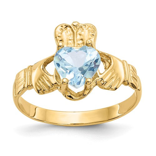 14k-march-cz-birthstone-claddagh-ring-SolomonJeweler-Wichita-KS-CustomJewelry